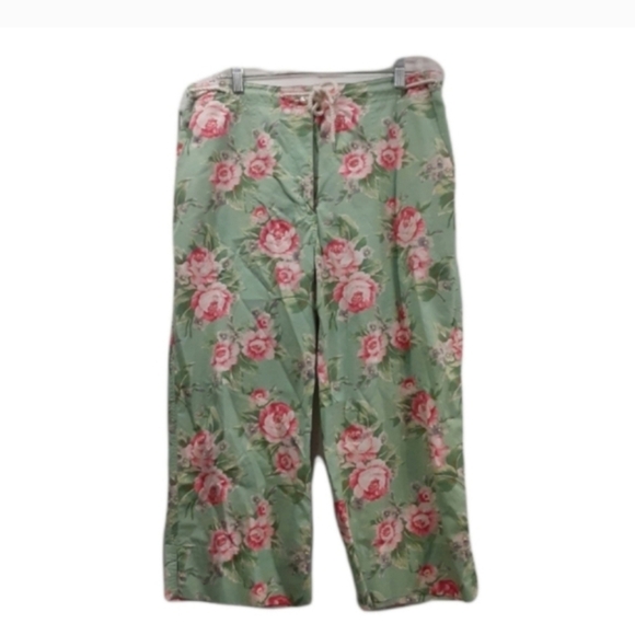 Lauren Ralph Lauren Green Floral Boho Hppie  Vintage Capri Pants Size 12 - Picture 1 of 6